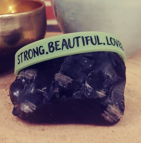 Bracelets positive attitude : Strong beautiful loved - bleu vert